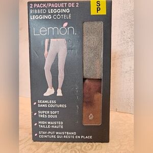 New in Box Lemon Women's Ribbed Leggings, 2-pack, Grey & Brown Small, High Waist